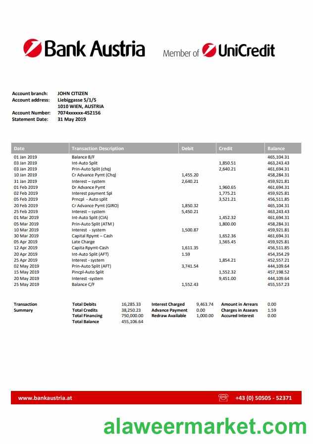 Austria bank statement